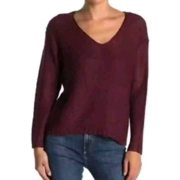 RDI Womens M Burgandy Loose Knit Elbow Patch Scoop Neck Sweater Comfy - Picture 1 of 11